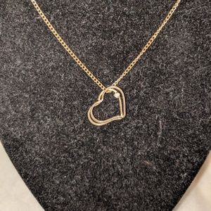 Double Gold Heart Clear Rhinestone Pendant Necklac